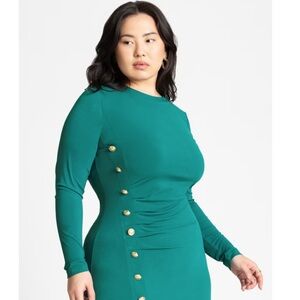 Eloquii Elegant Antique Green Button-Detail Midi Dress